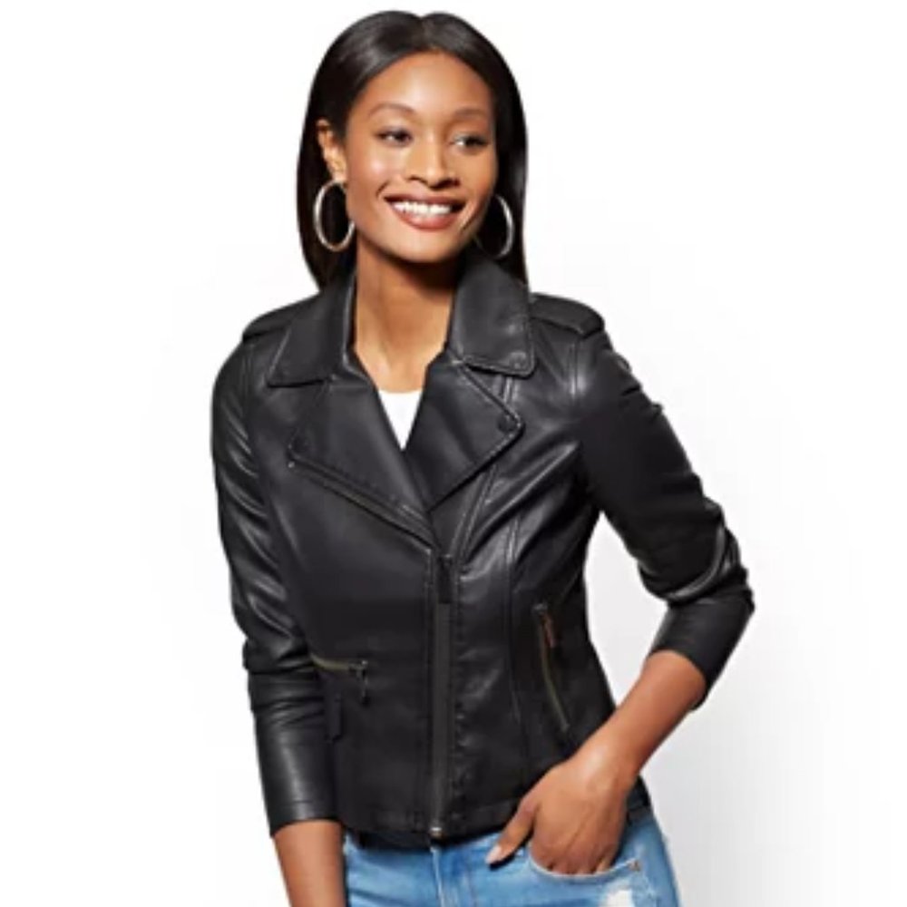 NEW YORK & COMPANY Faux Leather Moto Jacket #AI18 - Picture 2 of 10